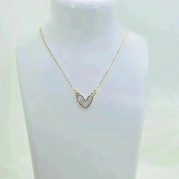 Sweetheart Golden Edge White Heart Pendant Necklace - Picture 5 of 7